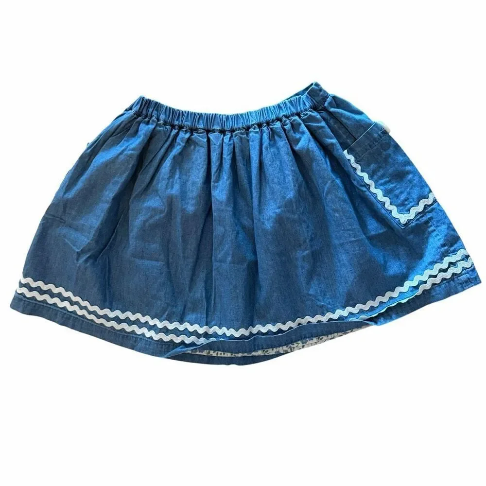 Mini Boden 7-8 Years Chambray Skirt Rick Rack Trim Pockets